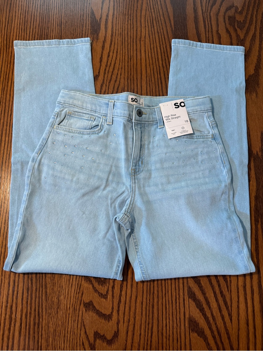 SO High-Rise Straight Jeans with Stud Accents - Light Blue